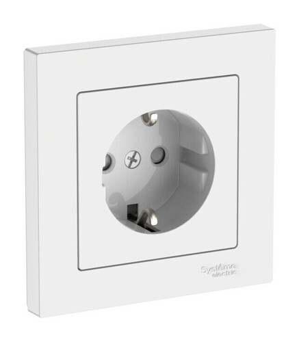 Systeme Electric AtlasDesign Белый Розетка с заземлением со шторками, 16А, в сборе, быстрозажим. клем.