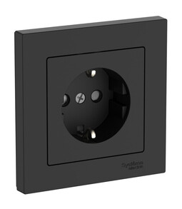 Systeme Electric AtlasDesign Карбон Розетка с заземлением со шторками, 16А, в сборе, быстрозажим. клем.